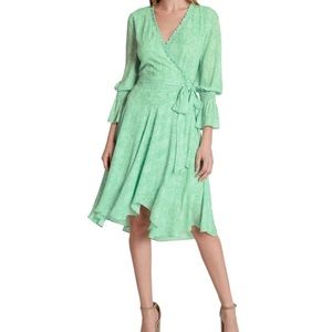 New! TAHARI ASL Women's Green Snakeprint Ruffled Surplice Faux-Wrap Dress